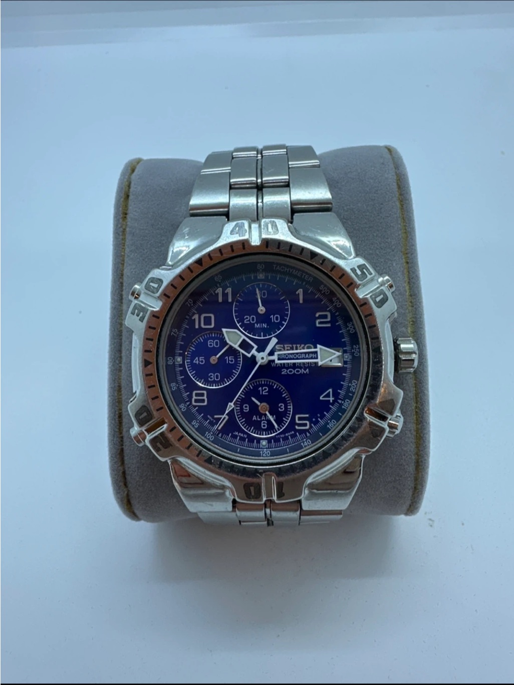 Seiko Silver Case Blue Dial Chronograph Watch